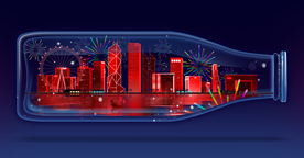 瓶子里的城市插画卡通背景素材