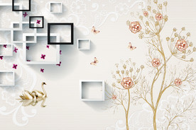 简约花方块背景墙图片