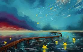 海洋星空插画卡通背景素材