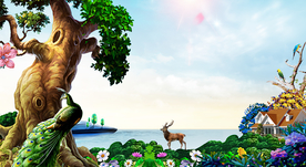 地产复古山水活动背景素材