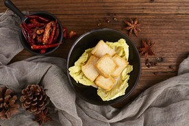 白菜豆腐美食配料背景海报素材