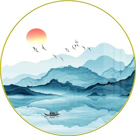 新中式水墨山水意境圆形装饰画图