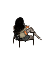 女孩 背影 卡通 喝咖啡