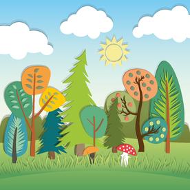 风景画 树叶 森林树叶  插画