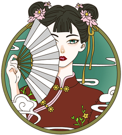 拿扇  女孩 中国风