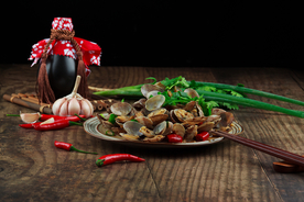 爆炒花甲食材美食背景海报素材
