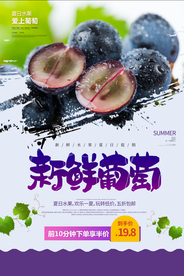 新鲜葡萄水果活动促销海报素材
