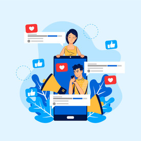 扁平办公人物矢量插图 社交媒体