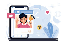 扁平办公人物矢量插图 社交媒体