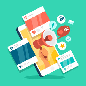 扁平办公人物矢量插图 社交媒体