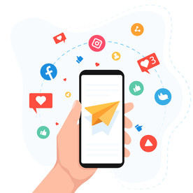 扁平办公人物矢量插图 社交媒体