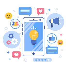 扁平办公人物矢量插图 社交媒体