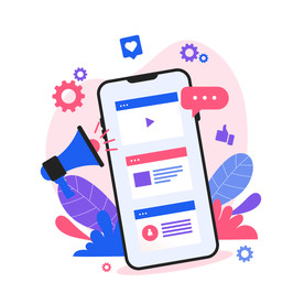 扁平办公人物矢量插图 社交媒体