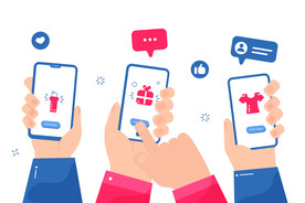 扁平办公人物矢量插图 社交媒体