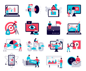 扁平办公人物矢量插图 社交媒体