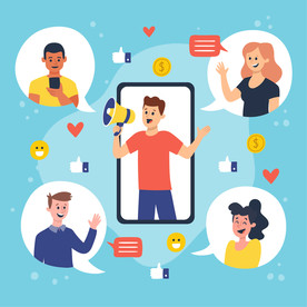 扁平办公人物矢量插图 社交媒体