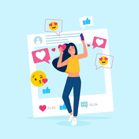 扁平办公人物矢量插图 社交媒体