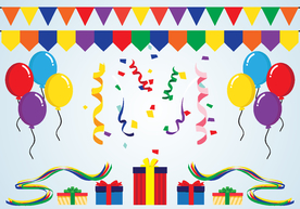 卡通气球 彩旗 丝带 礼盒
