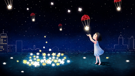 夜空小女孩人物插画卡通海报素材