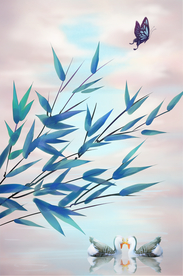 枝叶蝴蝶清新插画卡通海报素材