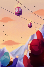 旅游观光车旅行插画卡通海报素材