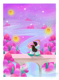 紫色花海情侣插画卡通海报素材