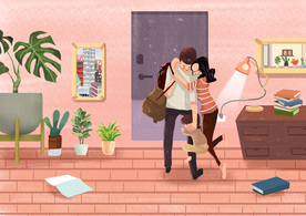 一家人清新插画卡通海报素材