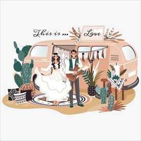 手绘矢量新婚夫妻元素