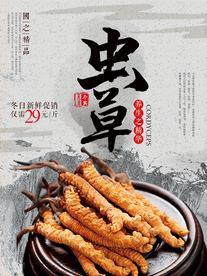 水墨复古冬虫夏草促销海报