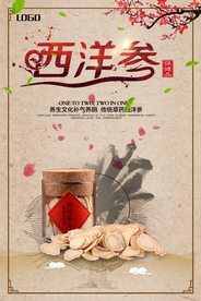 中国风简约保健品西洋参海报