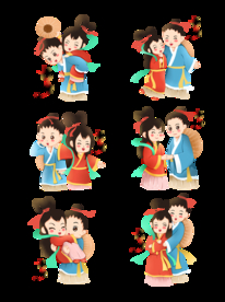 七夕节牛郎织女可爱插画