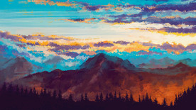 夕阳 手绘 海滩 日出 朝阳