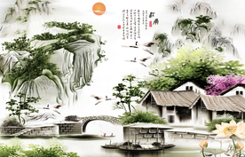 水墨画山水画江南