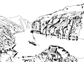 山水手绘线稿图