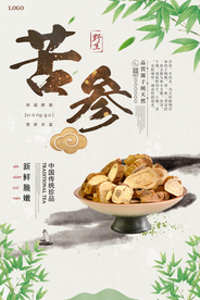简约中式风苦参养生宣传海报