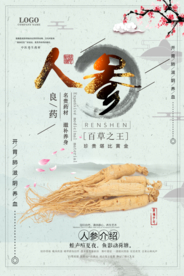 创意简洁人参中药补品海报