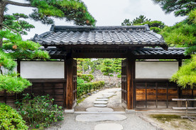 日式庭院简约建筑背景海报素材