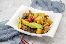 香菇炒肉美食食材背景海报素材