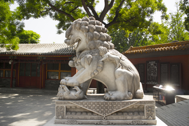 石狮中式雕塑复古背景海报素材