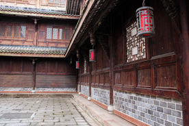 乡村小院建筑复古背景海报素材