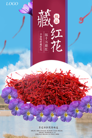 蓝色风藏红花宣传海报