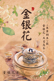 复古水彩金银花药品健康海报