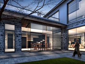 小区别墅洋房庭院泳池建筑景观