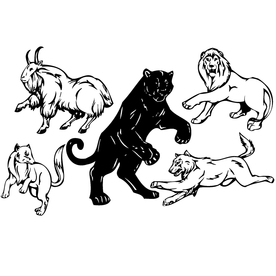 卡通手绘狮子豹子老虎