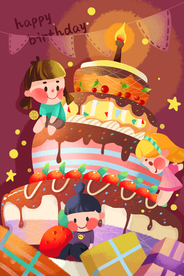 唯美生日插画海报