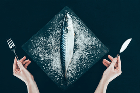 三文鱼秋刀鱼美食背景海报素材