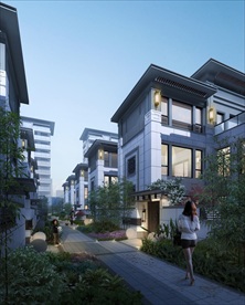 小区别墅洋房园林景观夜景效果图