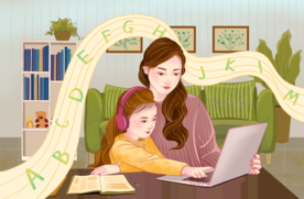 母亲节阅读学习卡通背景海报素材