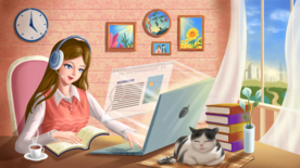 家居卧室书房插画