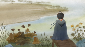 秋季菊花人物复古背景海报素材